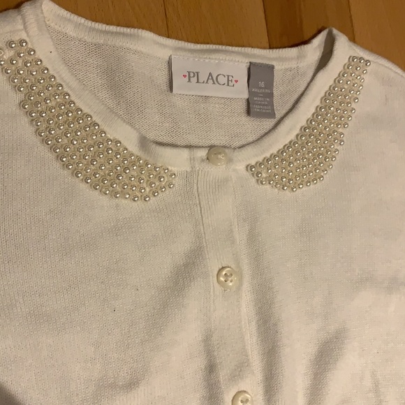 NWOT/New Girl’s Children’s Place White Pearl Knit Button Up Cardigan-size16 - Picture 3 of 17
